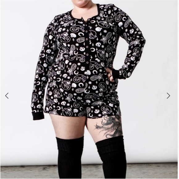 Killstar Pants - KILLSTAR Purr Off Playsuit Romper Gothic Cats Skulls